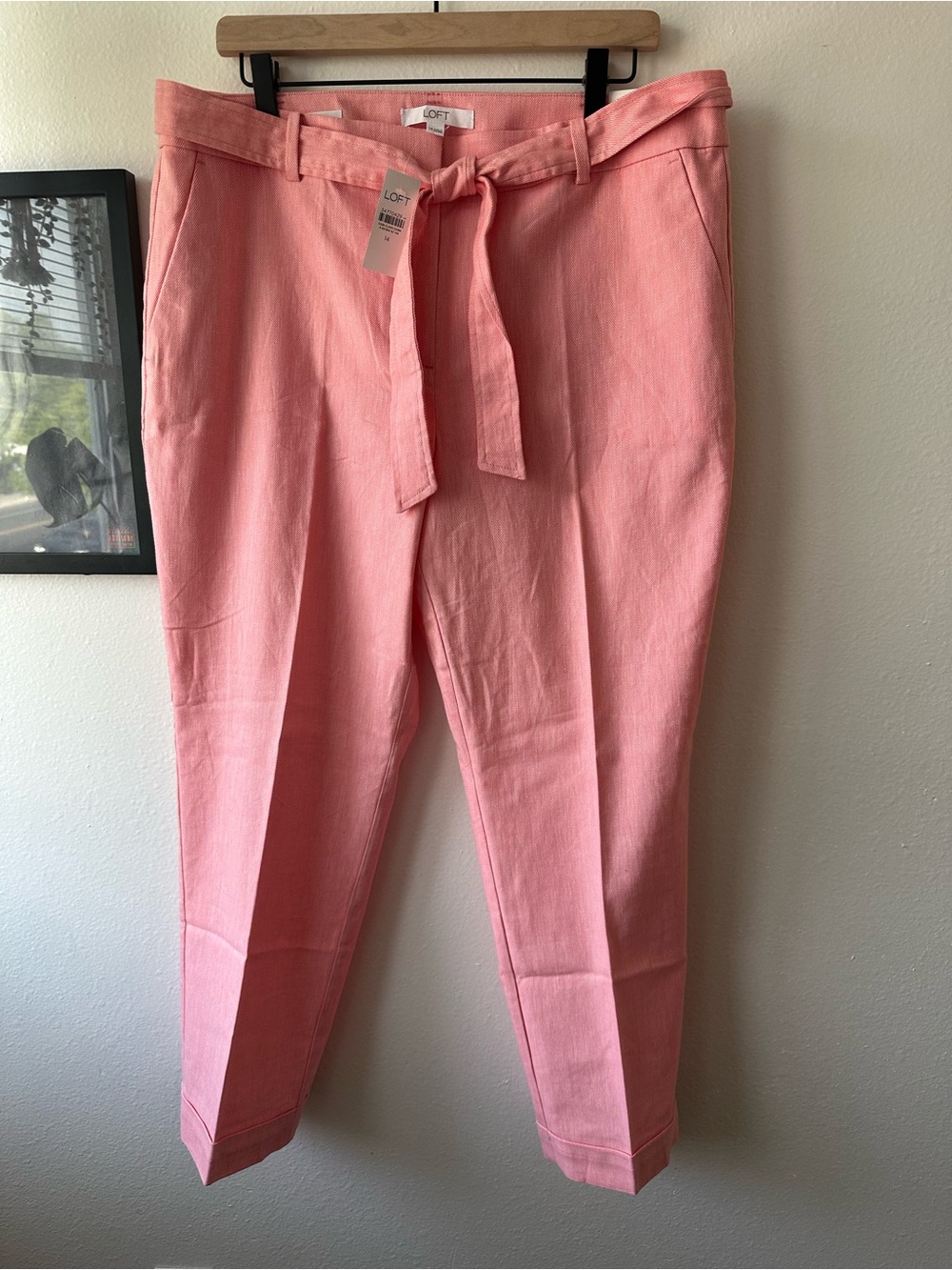 LOFT Coral-Pink Tie-Waist Cropped Pants